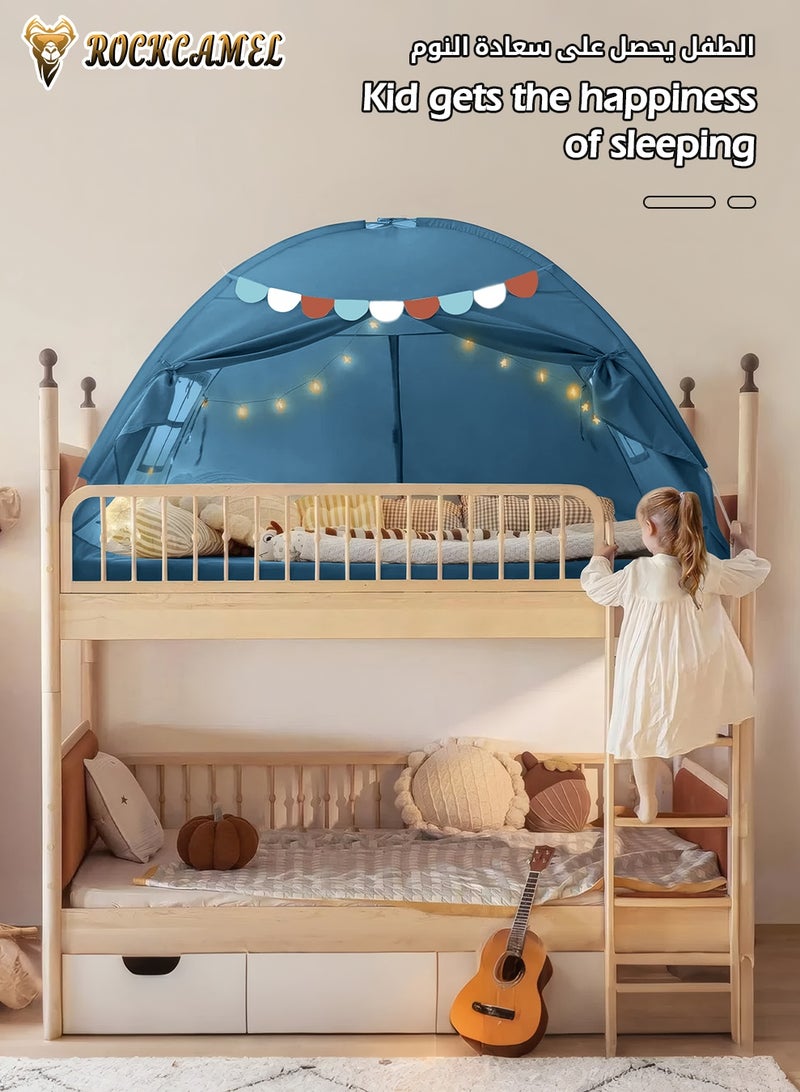 ROCKCAMEL Kids Play Tent, Large Indoor Play House Tent with Lights & Flags, Princess Castle Tent for Girls Boys, Children Play Castle for Reading, Fort, Bedroom & Camping, Birthday Holiday Gift (194×98×120cm, Blue） - Image 3